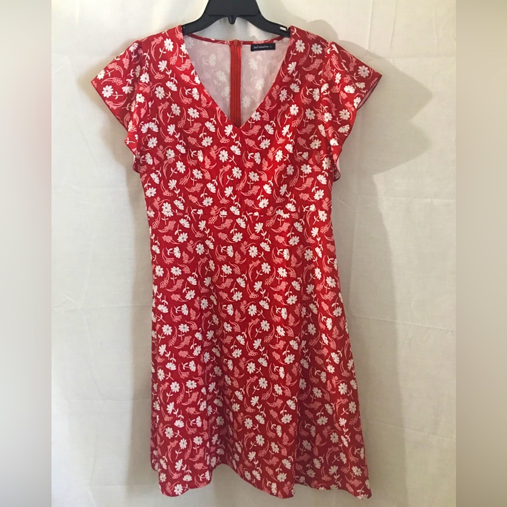 Womens red floral casual dress